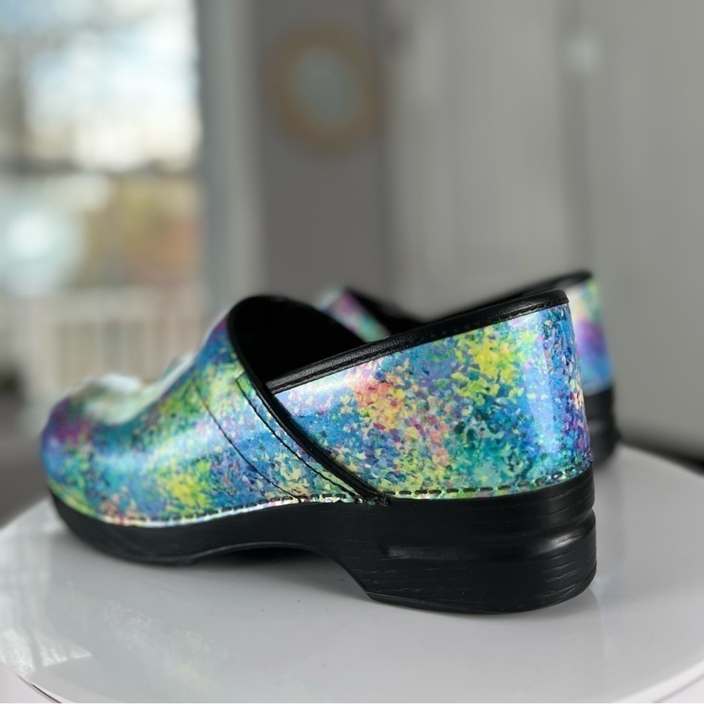 Dansko Teal Purple Pink Green Yellow Speckled Leather Clogs Size 11.5 - Picture 8 of 17
